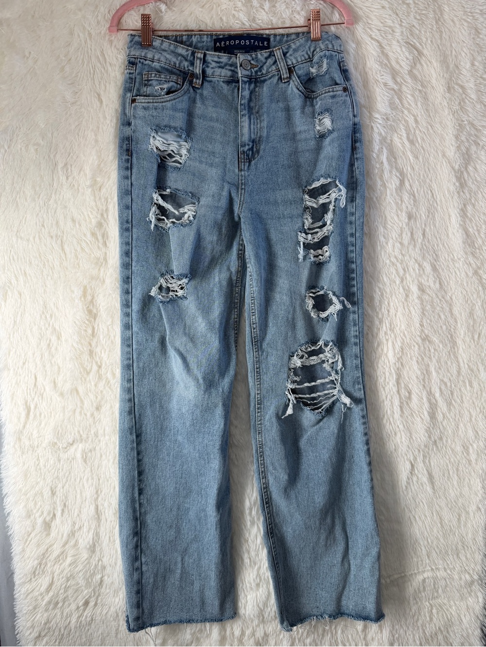 Aeropostale Womens Distressed High Rise Wide Leg Jeans 6 90s Grunge Skater READ
